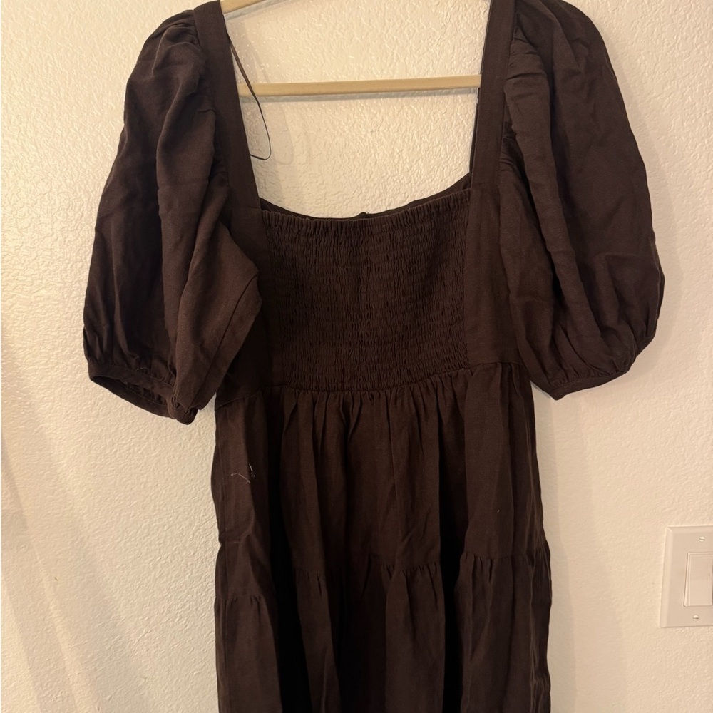 House of Harlow 1969 Chocolate Brown Tiered Babydoll Mini Dress Square Neck - Picture 6 of 8